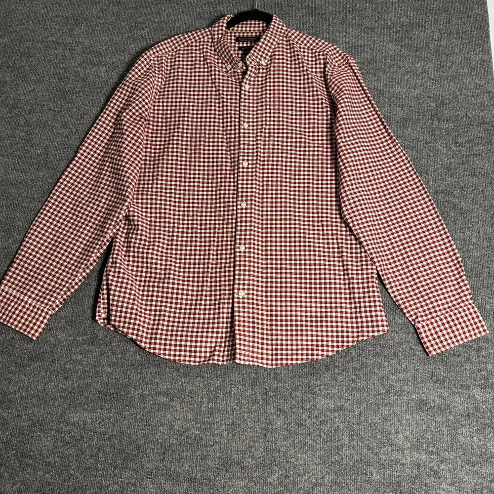 Banana Republic Grant Fit Mens XL Red Gingham Cotton Stretch Oxford Shirt 0378